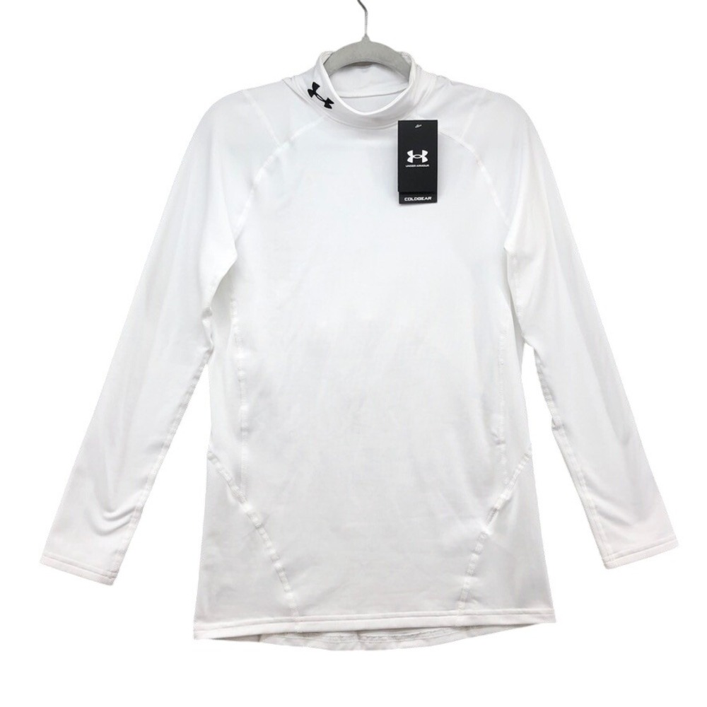 Under Armour ColdGear Fitted Mock Mens Small White Long Sleeve Shirt Activewear